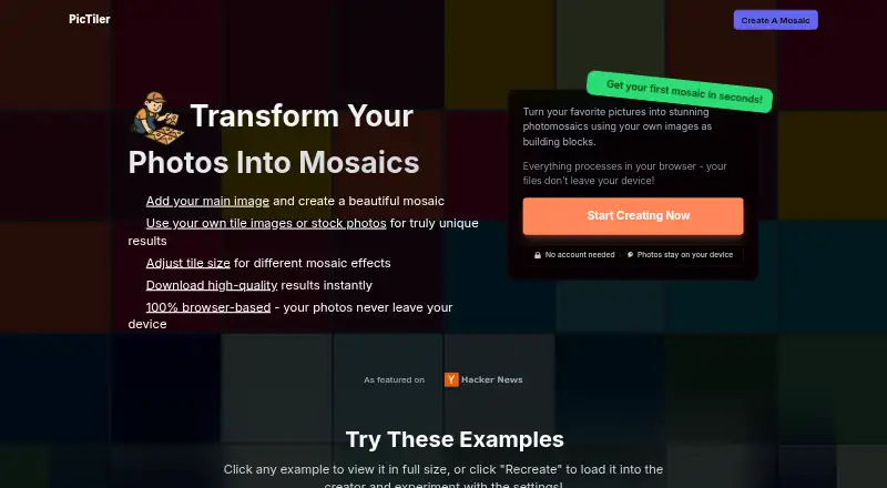 The PicTiler homepage