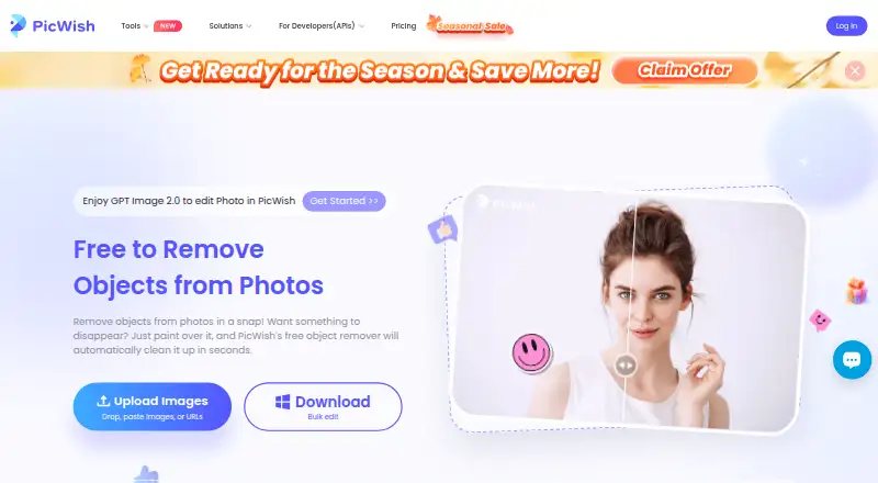 The PicWish AI Object Remover homepage