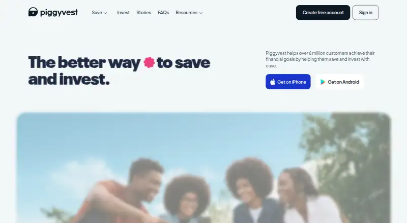 The PiggyVest homepage