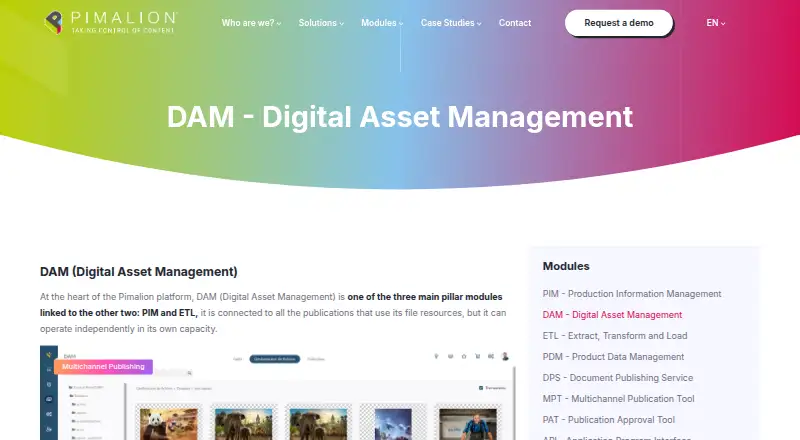 The Pimalion DAM homepage