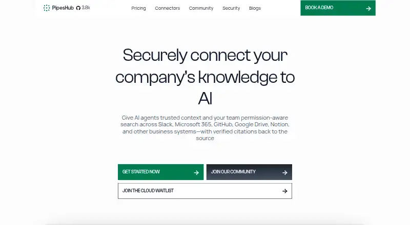 The PipesHub homepage
