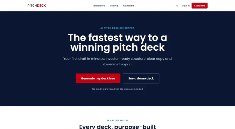 The PitchDeck.net homepage