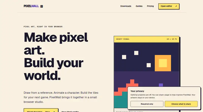 The PixelWall homepage