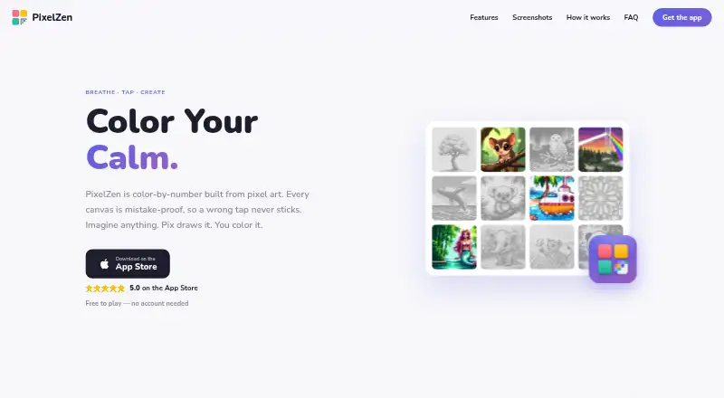 The PixelZen homepage
