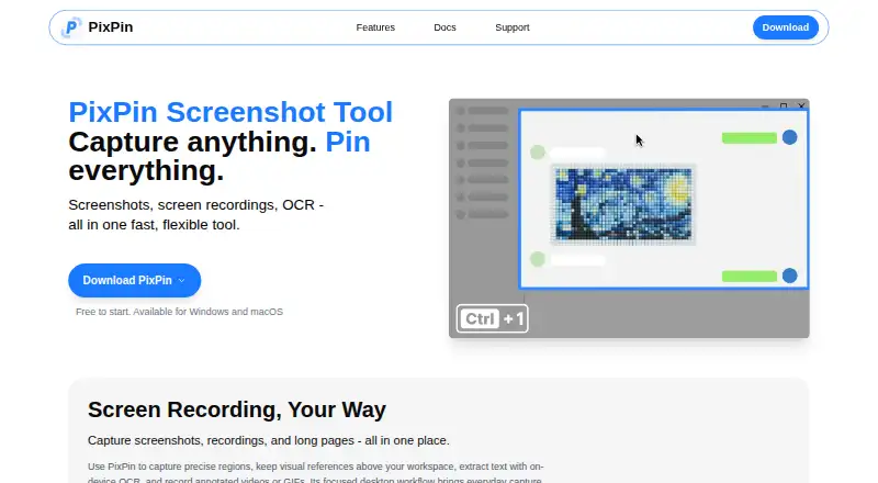 The PixPin homepage