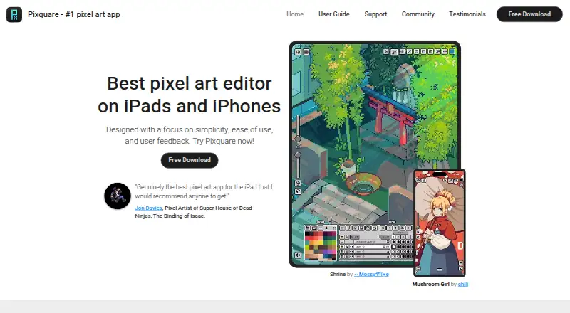 The Pixquare homepage