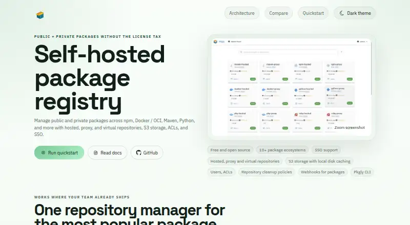 The Pkgly homepage