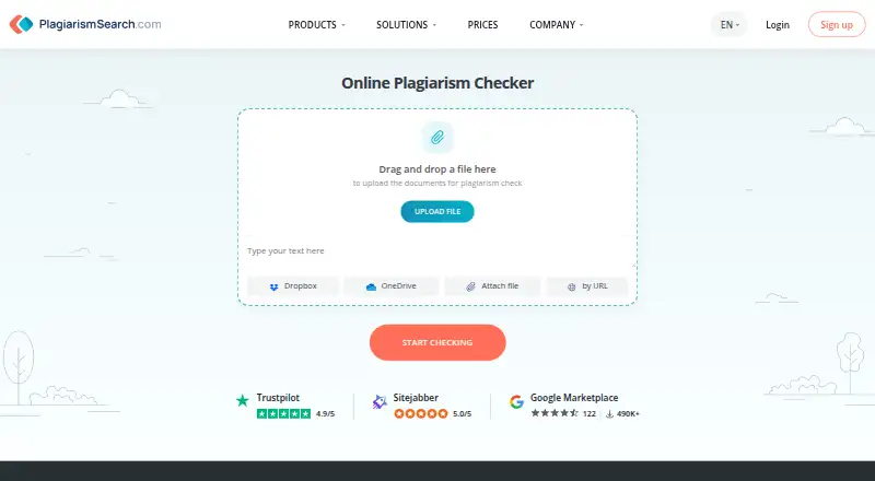 The PlagiarismSearch homepage