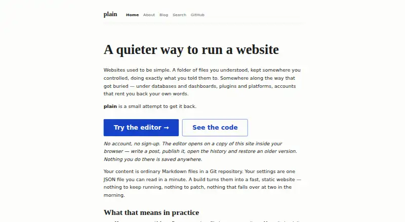 The plain homepage