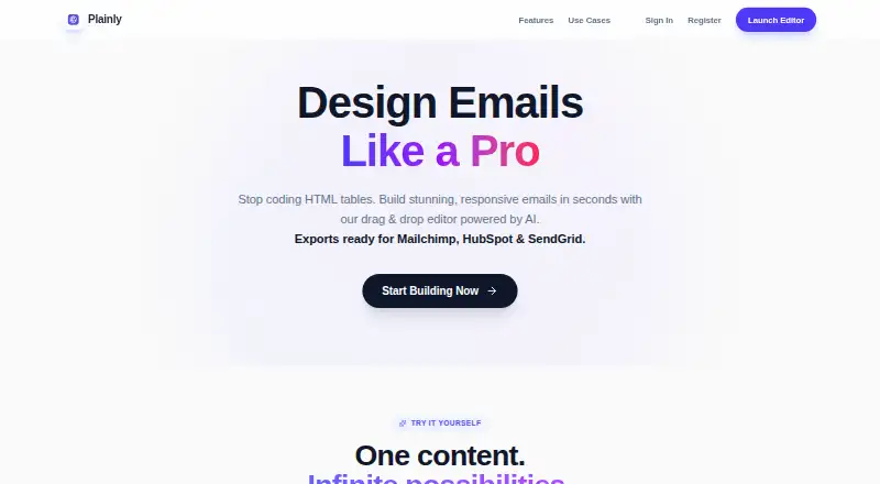 The Plainly homepage