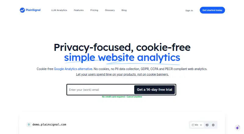 The PlainSignal homepage
