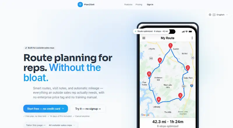 The Plan2Sell homepage