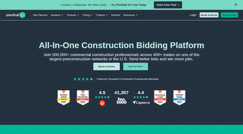 The PlanHub homepage