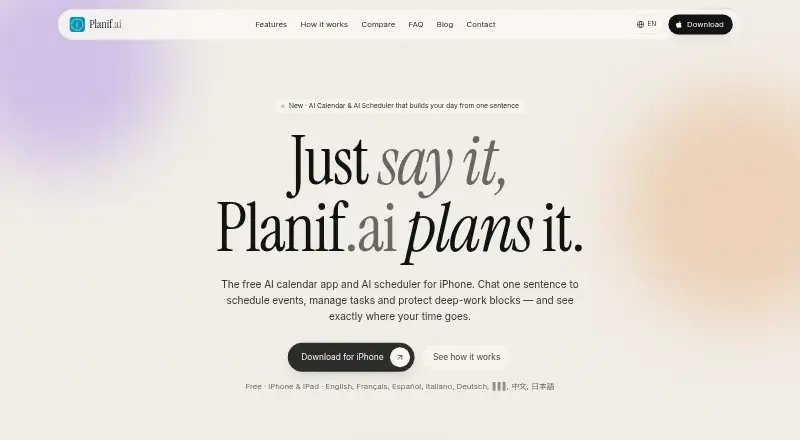The Planifai homepage