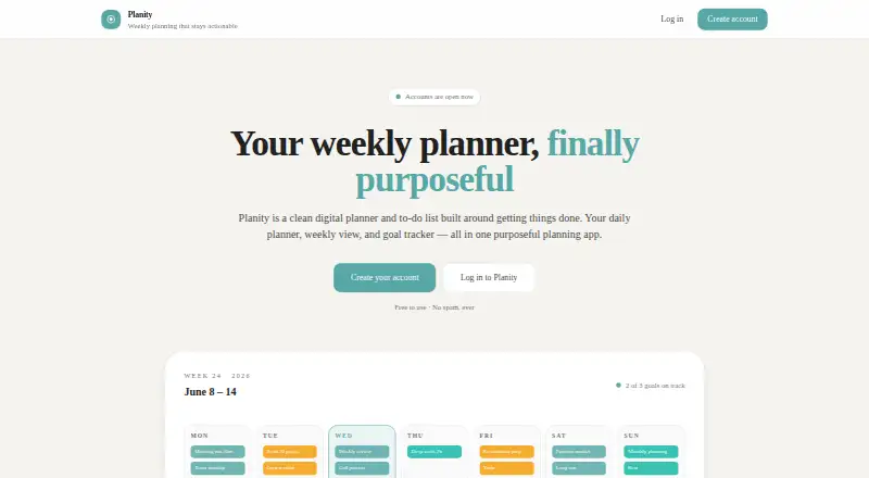 The Planity homepage
