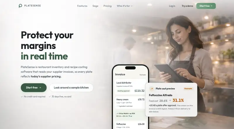 The PlateSense homepage