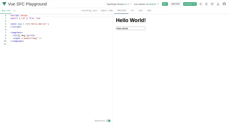 The Vue SFC Playground homepage