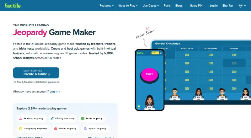 The Factile homepage