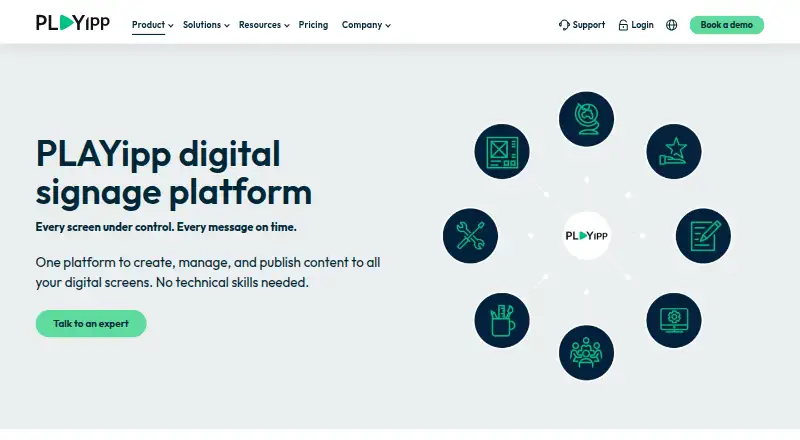 The PLAYipp Digital Signage homepage