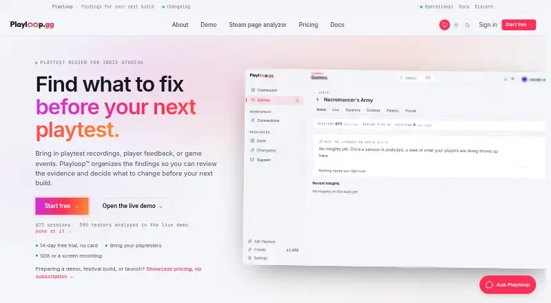 The Playloop homepage