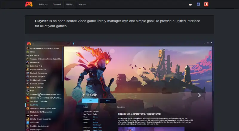 The Playnite homepage