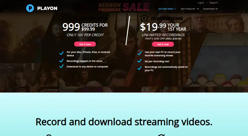 The PlayOn homepage