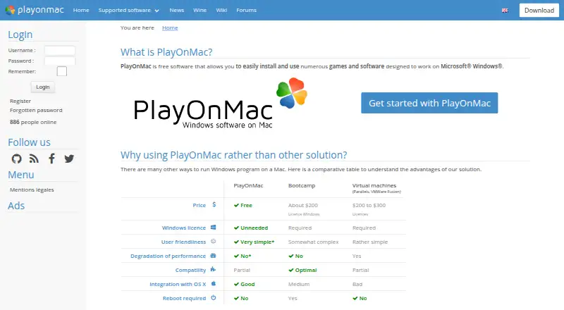 The PlayOnMac homepage