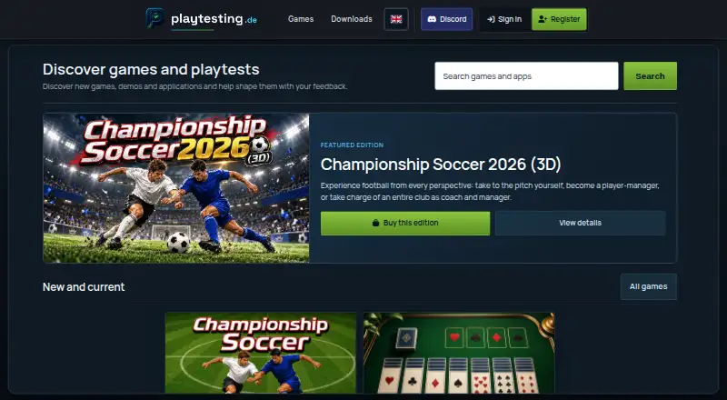 The playtesting.de homepage