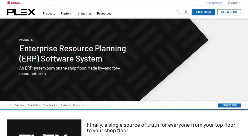 The Plex ERP homepage