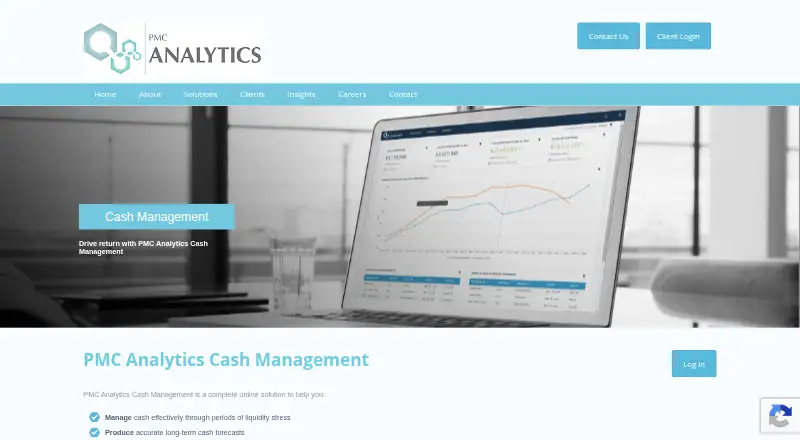 The PMC Analytics Cash Management homepage
