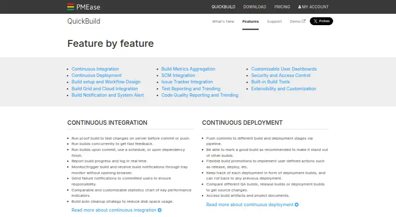 The QuickBuild homepage