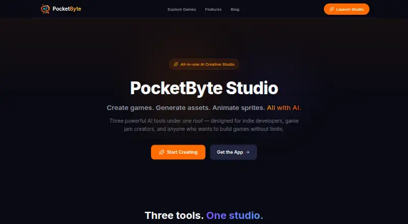The PocketByte Studio homepage