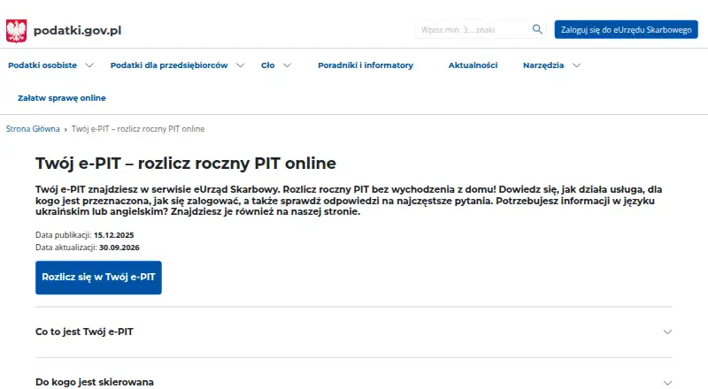 The Twój e-PIT homepage
