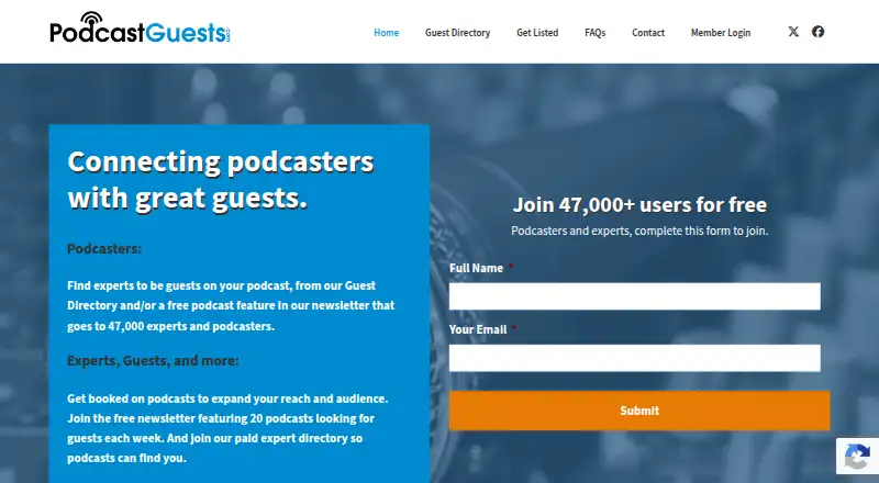 The PodcastGuests.com homepage