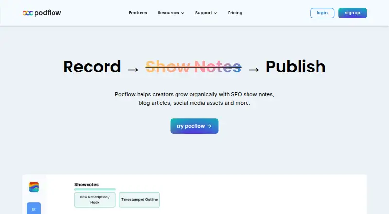 The Podflow homepage
