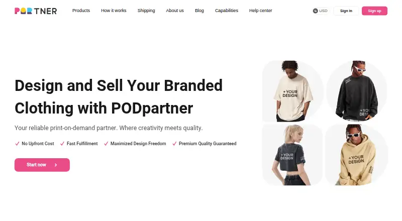 The PODpartner homepage