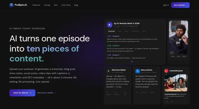 The PodSpin homepage