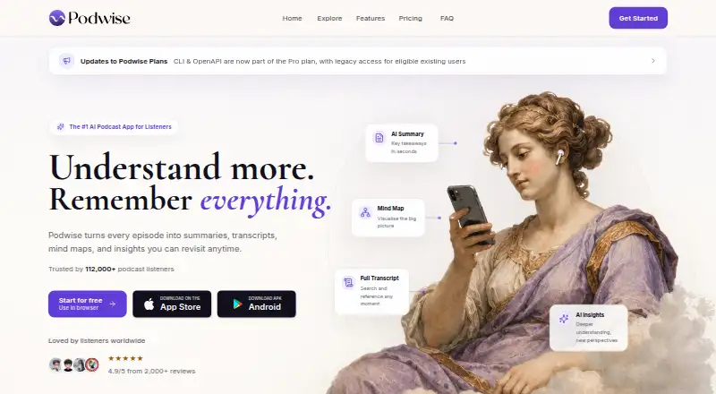The Podwise homepage