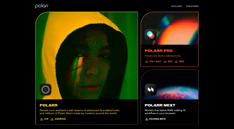 The Polarr homepage