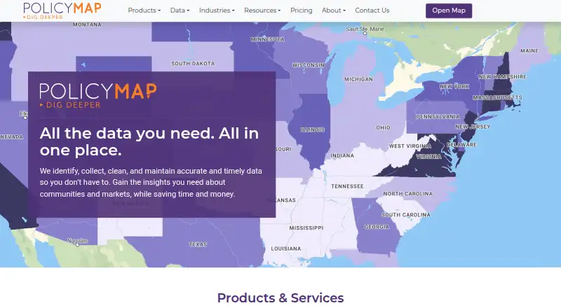 The PolicyMap homepage