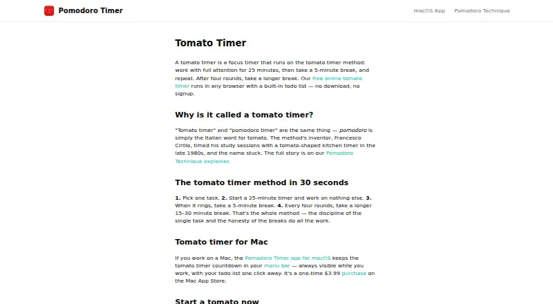 The Tomato Timer homepage