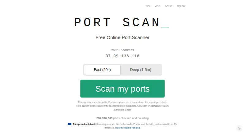 The PortScan.com homepage