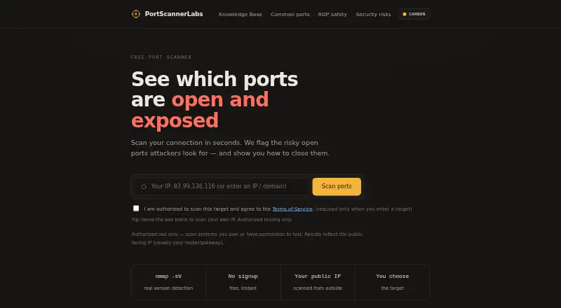 The PortScannerLabs homepage
