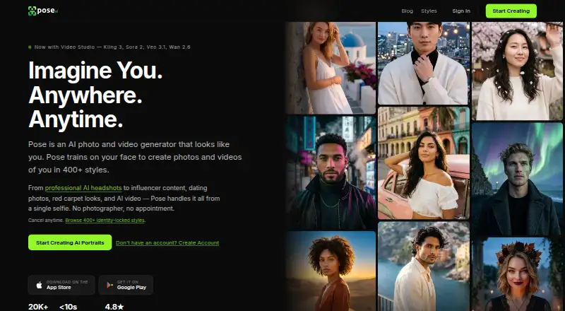 The Pose AI homepage