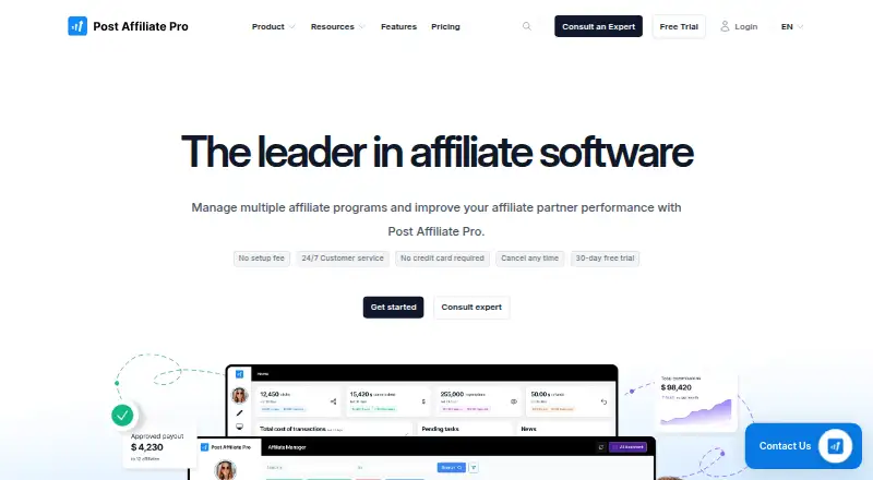 The Post Affiliate Pro homepage