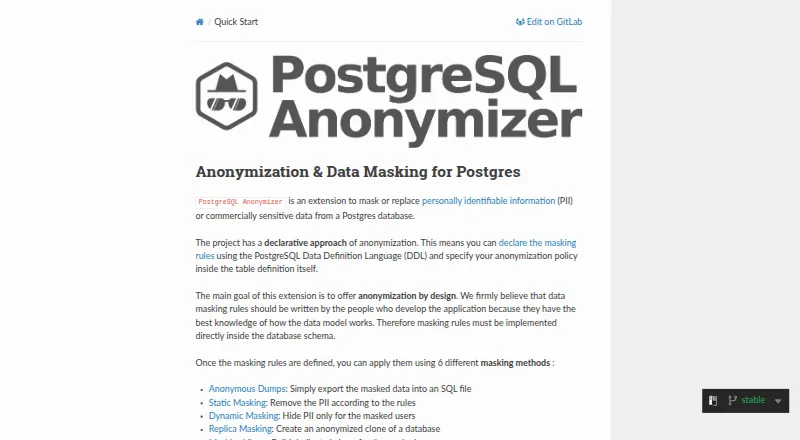 The PostgreSQL Anonymizer homepage
