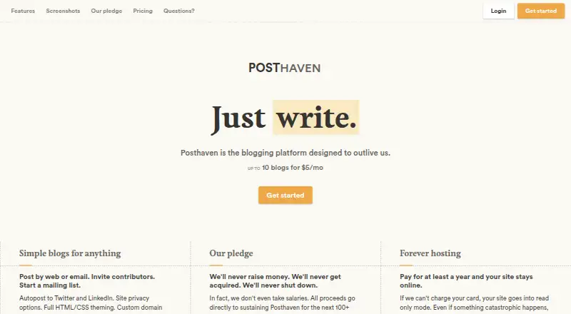 The Posthaven homepage