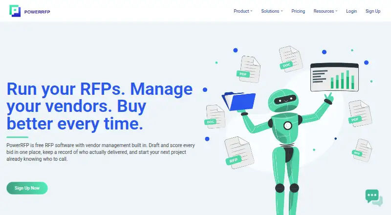 The PowerRFP homepage