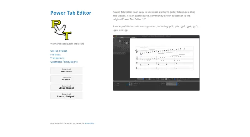 The Power Tab Editor homepage