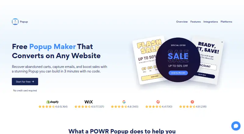 The POWR Popup homepage